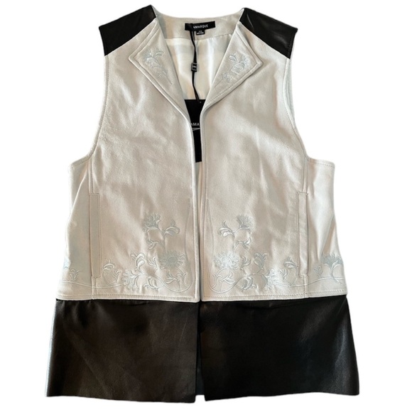 Lamarque Goat Suede / Leather Vest Light Grey with Flower Design Loose Fit - Picture 2 of 16